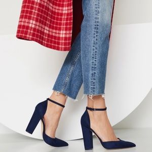 Aldo Navy Blue Pointed Toe Block Heels